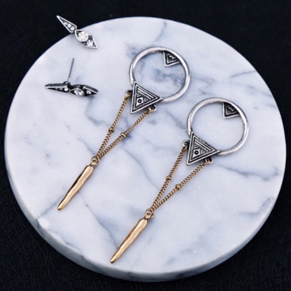 New”Two Tone Diamond Boho Earrings - Picture 7 of 7